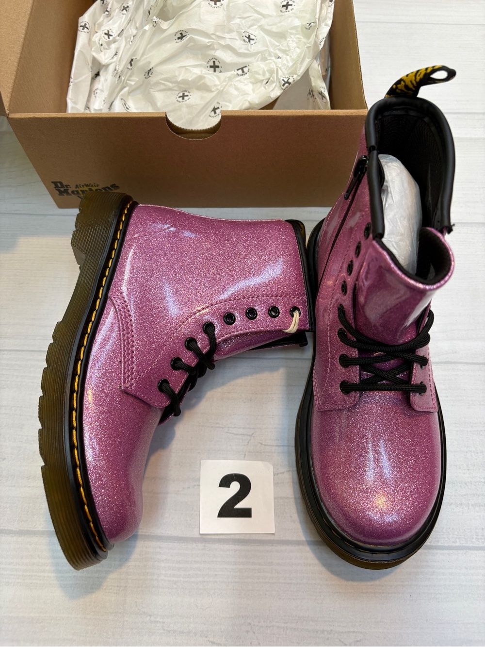 Dr. Martens Kids Pink Glitter Lace-Up Boots